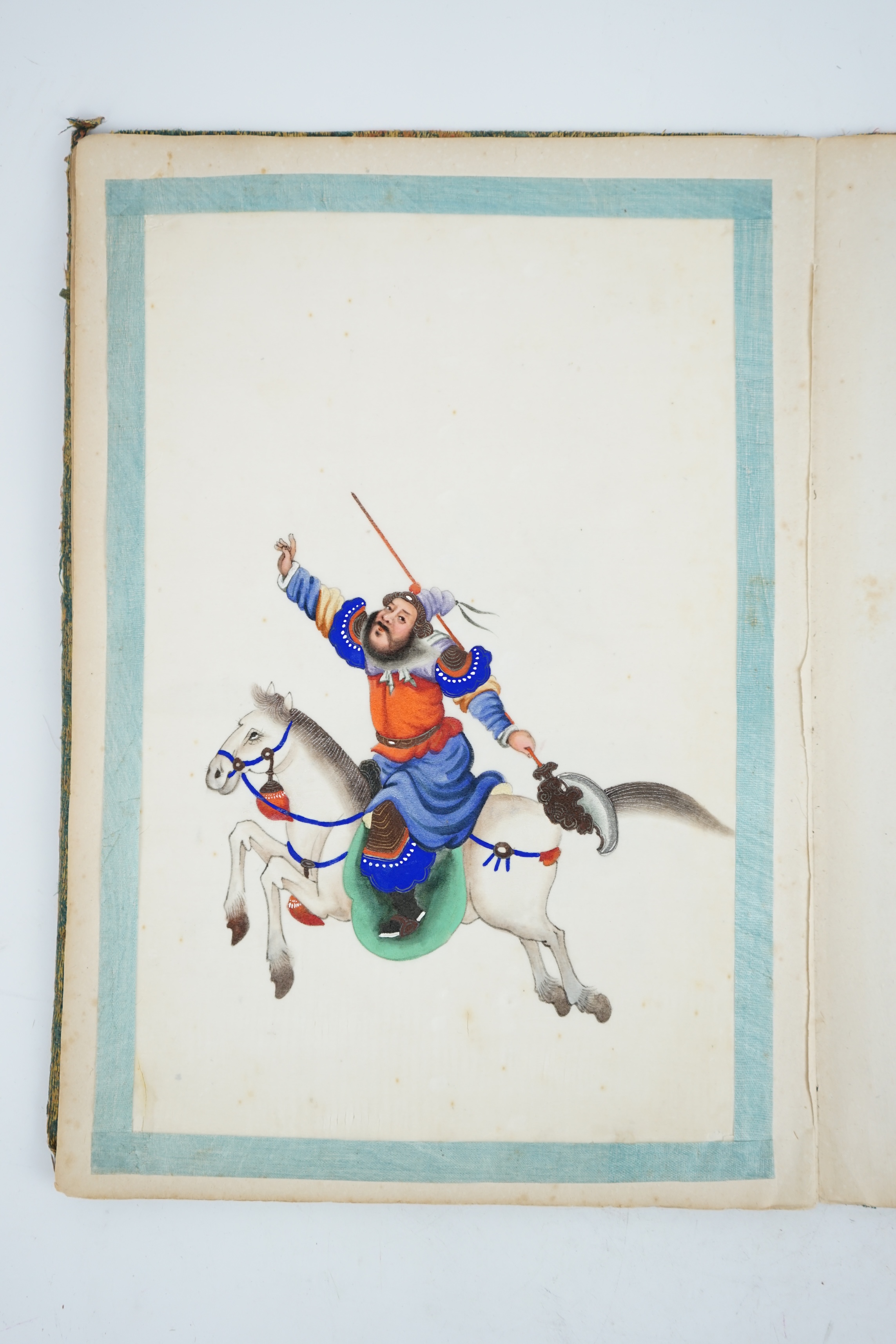 Chinese school, 19th century, an album of ten pith paintings of warriors on horseback